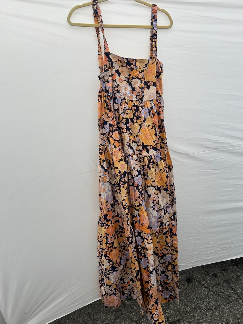 Free People Park Slope Maxi Dress Navy blue with Peach Lilac flowers - Picture 4 of 8
